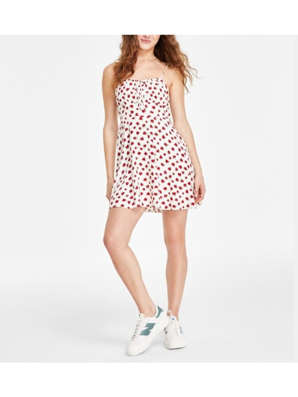 Self Esteem Womens Smocked Floral Sleeveless Mini Dress Snow White Size L NWT